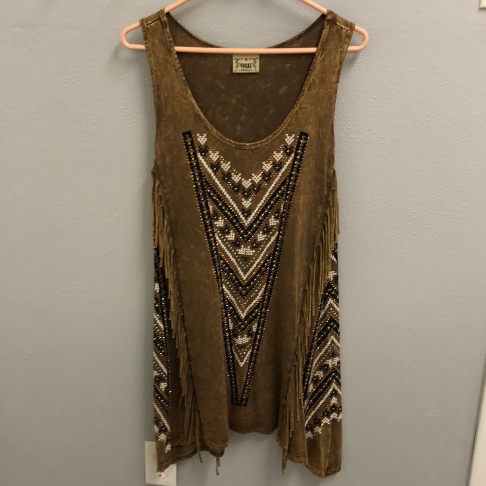 Vocal fringe and beaded tank top